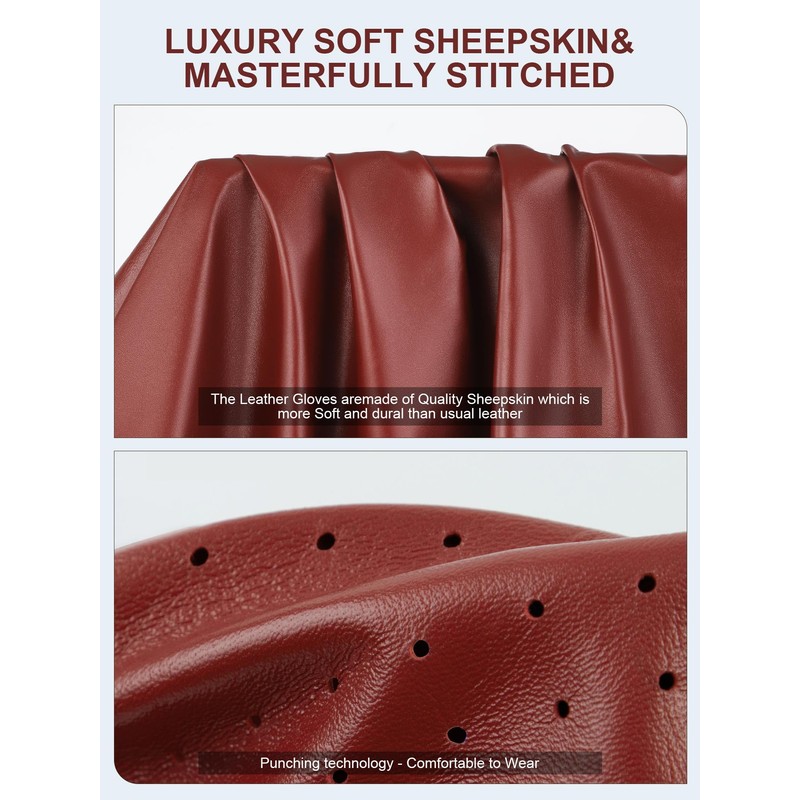 GSG Men Genuine Leather Gloves Burgundy Red Unlined Biking Touchscreen
