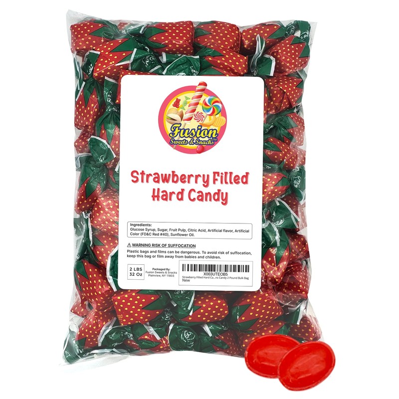 Strawberry Filled Hard Candy - Individually Wrapped Strawberry Bon Bons