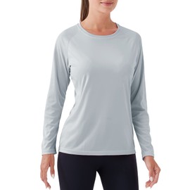 NAVISKIN Women's UPF 50+ Sun Protection Long Sleeve Shirts Rash Guard Shirts Quick Dry Lightweight Hiking Shirts Grey Size L