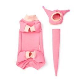 SNIXfever Sphynx Cat Clothes Waffle Pattern Suit, Cute Pet Hat and Shirt Set, Hairless Cat Devon Cornish Pink and Black Suit, (Medium, Pink)