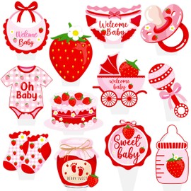 Strawberry Baby Shower Decorations 48pcs Berry Sweet Baby Shower Cupcake Toppers LUCKYQUBE It's a Girl Gender Reveal Cupcake Decorations for Girl A Berry Sweet Baby Is On The Way Supplies