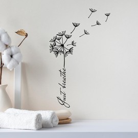Vinyl Wall Decal Phrase Just Breathe Meditation Room Dandelion Stickers Mural Large Decor (g8368) Black