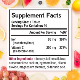 Doctor's Recipes Iron Supplement 65 mg with Vitamin C - Maximized Absorption & Stomach Friendly Iron Pills for Red Blood Cells Formation, Heart, Brain & Immunity Health - Vegan 120 Iron Tabs (2 Pack)