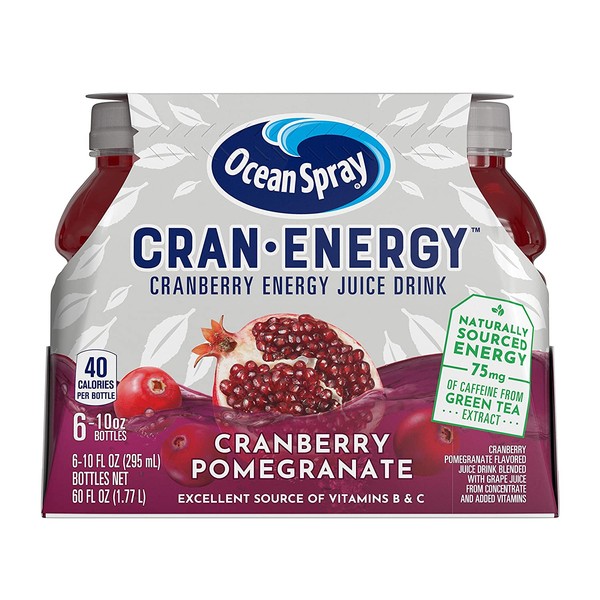 Ocean Spray, CranEnergy, Cranberry Pomegranate Energy Juice Drink, 10 Ounce Bottles (6 Bottles Total)