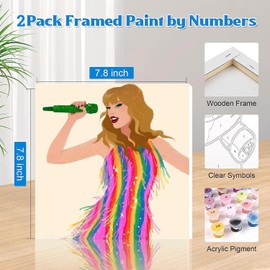 Guairen Art 2 Packs Framed Paint by Numbers Kits for Adults,Adults' Paint-by-Number Kits on Canvas Easy Acrylic Watercolor Oil Painting by Number for Adults for Home Decor 8x8 inchs（Singers）