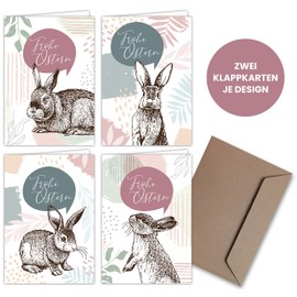 CherryCards Set of 8 Folding Cards and 8 Envelopes, Easter Cards Easter Bunnies, Large Greeting Card Format, Blank Inside Pages for Writing on, Solid Natural Paper [German Language Product]