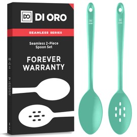 DI ORO Silicone Spoons for Cooking - Large Kitchen Spoons for Mixing, Serving, & Stirring - 600°F Heat-Resistant Non Stick Utensils – Big Solid & Slotted Basting Spoons - Dishwasher Safe (2pc, Mint)