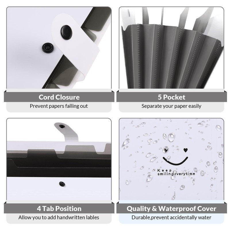 SKYDUE 5 Pocket Expanding File Folder, Letter Size Portable Accordion