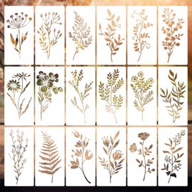 Flower Stencils for Painting - ShiningUU 18Pcs Reusable PET Material Floral, Sunflower & Wildflower Stencils, Crafts Templates, Painting Stencil for Wood, Furniture, Canvas, Wall, Home Decor