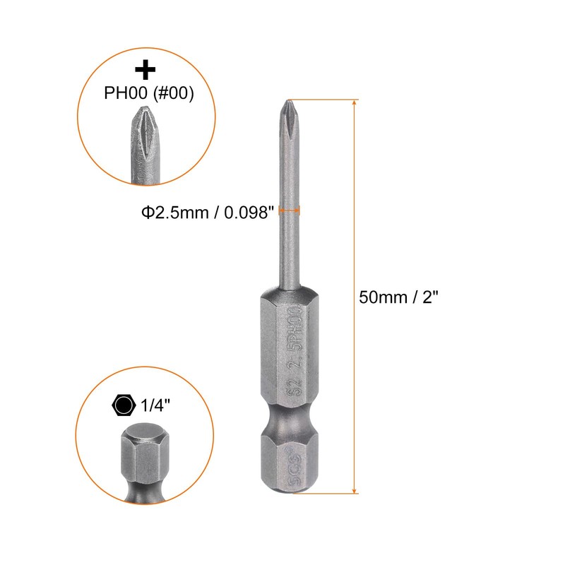 sourcing map 5pcs #00 Phillips Screwdriver Bit PH00 1/4" Hex