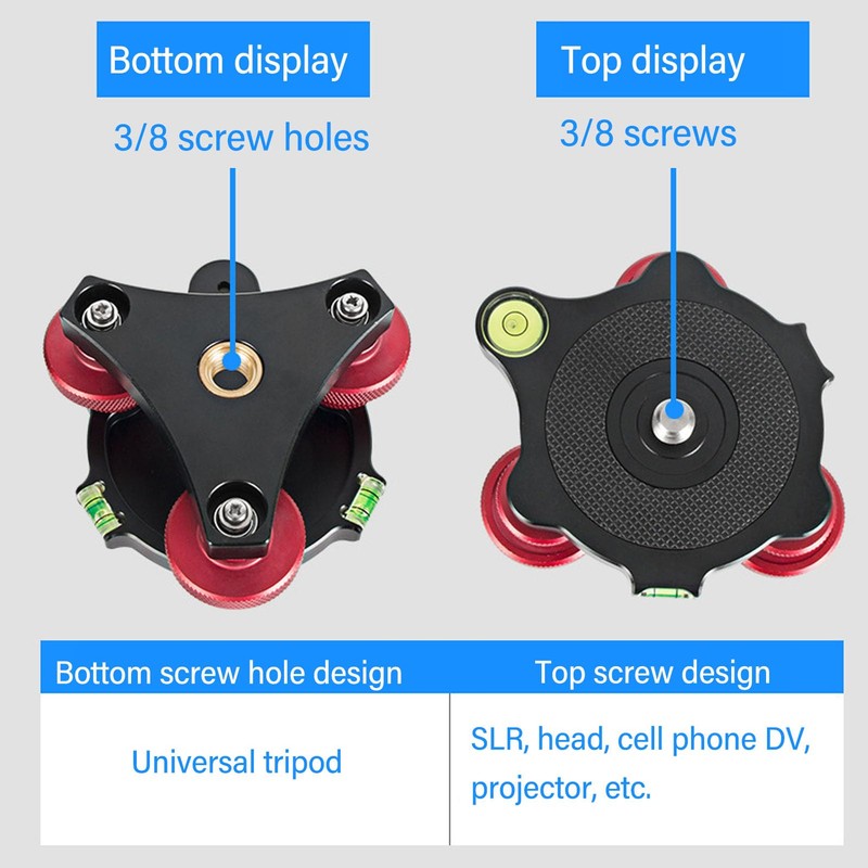 Tripod Leveling Base, Tripod Head Leveling Base Camera Leveler,3/8”Thread,+ /