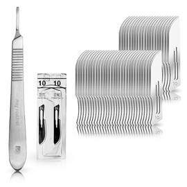 Set of 50 Scalpel Blades Figure 10 Made of Carbon Steel - Replacement Blades Individually Sterile Packed + 1 x May - Scalpel Holder - Stainless Steel