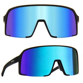 MAXJULI Polarized Sunglasses for Men Women, Windproof Outdoor Sports Cycling Running UV400 Protection Sun Glasses 8133 (Black/Blue Lens)
