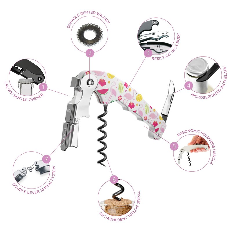Pack of 10 2-Stroke Corkscrew Bottle Opener Retro Flamingos
