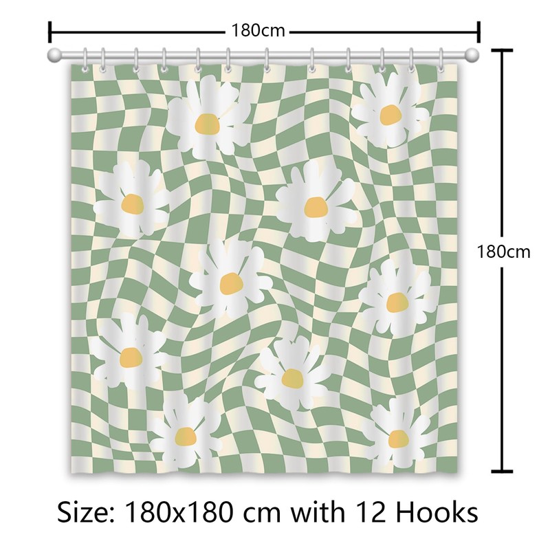 APROPHIC Shower Curtain Flowers 180 x 180 cm, Art Daisy