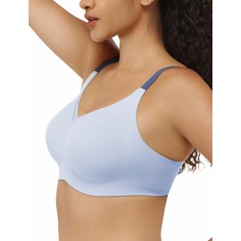 COMFELIE Women Cozy Full Coverage Wirefree Bra Smooth Seamless Bralettes with Contrast Colored Strap Slate Blue Large