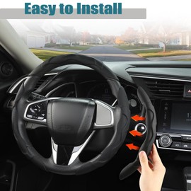 West Llama 3PCS Leather Car Steering Wheel Cover,Snap On Steering Wheel Protector Universal 99% Cars(3PCS-Black)