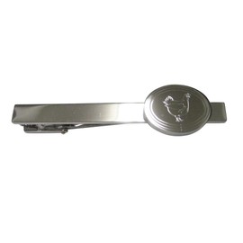 Silver Toned Oval Etched Fat Chicken Hen Rooster Tie Clip