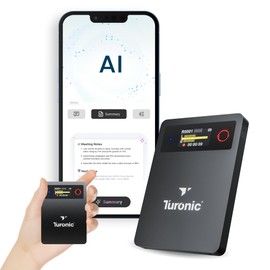Turonic L813 AI Voice Recorder with AI Technology – 128GB, USB-C, Dual Mics, Noise Canceling, Transcription, File Security, Compact Design for Work, Study, and Interviews