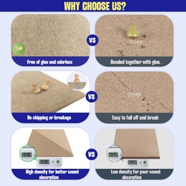 Large Cork Board for Walls 48"x 36", 12 Pack Felt Wall Tiles with Safe Removable Adhesive Tabs, Cork Board for Office,Pinboard Bulletin Board - Tan