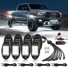 8 Pods White LED Rock Lights for with Switch Extension Harness, 6000K 24 LEDs Pure White Underglow Kit for Truck Trailer Offroad SUV UTV RZR, IP68 Waterproof Under Trail Rig Fender Lighting