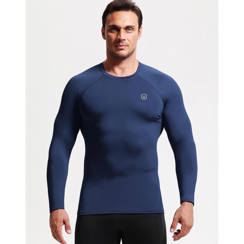 NELEUS Men's 3 Pack Compression Shirt Athletic Running Shirts,5029,Black/Grey/Navy,Blue,XL