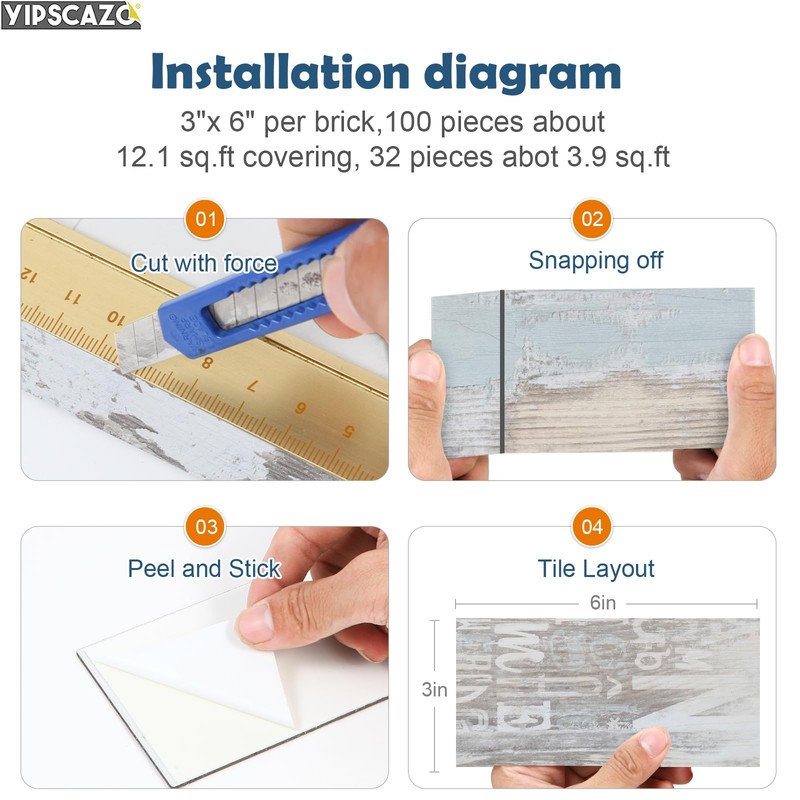 Yipscazo Peel and Stick backsplash 3 x 6 Inches 3D