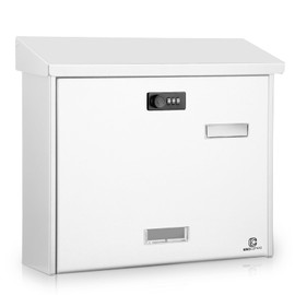 KINGCEPHAS Outside Wall-Mounted Mailbox with Combination Lock, Large Capacity, Wall Mount Waterproof Postbox, Wall Installed Outdoor High Rust Resistance Letterbox, Metal Code Lock (White)