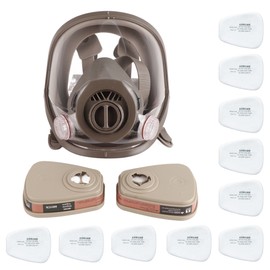 6800 Full Face Gas Respirator Dustproof Silica Gel Mouth Muffle High Coverage for Paint Spray Chemical Formaldehyde(Respirator Cartridge Cover 10pcs Filter Cotton )