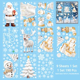 190Pcs Christmas Window Clings Decorations for Glass Window Decals Christmas Tree Santa Claus Double Sided Static Window Stickers Cartoon Deer Snow Window Silhouette Decor Winter Holiday Xmas Decor