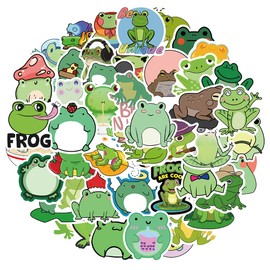 Dishaur 50PCS Cute Frog Stickers for Kids, Vinyl Waterproof Cartoon Animal Stickers Sheets for Water Bottle Laptop Phone Scrapbooking Skateboard