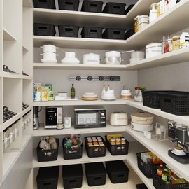 Black Plastic Storage Baskets with Lids 12 Pack Stackable Storage Bins Containers for Shelves Organizing, Cute Decorative Storage Boxes for Classroom, Playroom, Closet, Pantry
