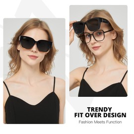 Myiaur 2 Pack Over Glasses Sunglasses for Women Polarised Oversized Frame Sun Glasses with UV400 Protection, Driving & Outdoor