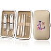 No Brand 8-Piece Set PU khaki Manicure Tool Set Stainless