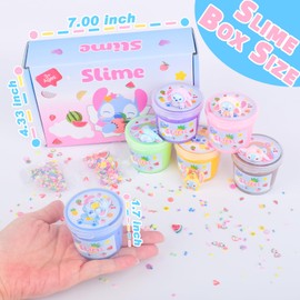 6 Pack Slime Kit for Kids, Scented Butter Slime Party Favors with Pink, Blue, Yellow Charms, Birthday Gifts for Girl Boys, Stretchy and Non-Sticky, Super Soft DIY Stress Relief Toy
