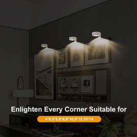 3-Pack Battery Operated Picture Lights Magnetic Painting Light with 3 Lighting Modes,Remote and Timer Art Display Light for Picture Artworking Frame Portrait,Dimmable Wireless Wall Puck Lights-White