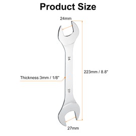 sourcing map Super Thin Open End spanners Metric, 24mm x 27mm, Slim Chrome-Vanadium Steel Wrench Tool for Tight Spaces Repair