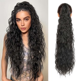 Gx Beauty Claw Clip Ponytail Extension 30 Inches of Wavy Curly Volume for an Effortlessly Fluffy Natural Look; Essential Hair Piece for Women’s Everyday and Party Styles (Black Brown)