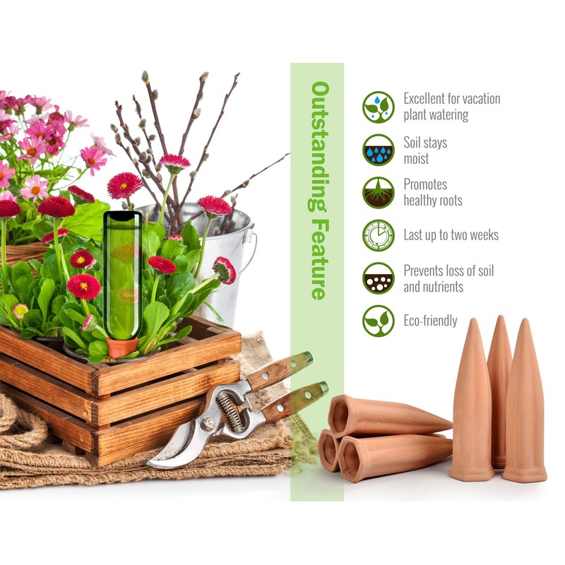 B SEPOR Ceramic Plant Waterer Set of 6 Pack Terracotta
