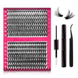 LAKANAKU DIY Lash Extension Kit,280 Pcs Cluster lash Extensions Kit,40D+50D 10-16mm Mix Wispy Lash Clusters,D Curl Lash Clusters Kit with Bond and Seal and Tweezer, Fluffty Lash at Home Lash Extension