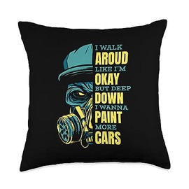 Detailing Car Spray Paint Kit Can Service Gifts Deep Down I Wanna Paint Automotive Car Painter Throw Pillow, 18x18, Multicolor