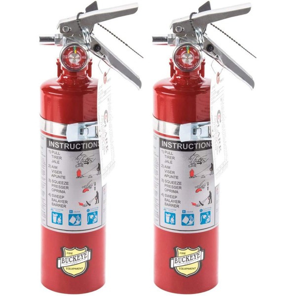 2 Pack Buckeye 13315 ABC Multipurpose Dry Chemical Hand Held Fire Extinguisher with Aluminum Valve and Vehicle Bracket, 2.5 lbs Agent Capacity