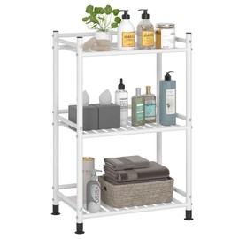 FKUO 3 Tier Bathroom Storage Open Shelf Unit, Free-Standing Metal Corner Rack Shelving for Kitchen, Living Room, Hallway (White, Wider 3 Tier)