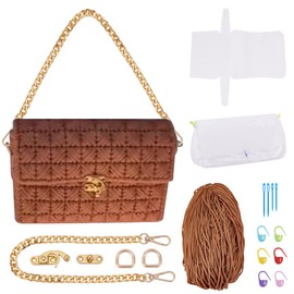 FREEBLOSS DIY Plastic Canvas Mesh Bag Kit Blank Mesh Canvas Sheets for Embroidery Needlepoint Craft Kit Knit and Crochet Projects Handbag Making Accessories, Brown