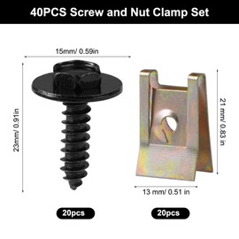 Pack of 40 Tin Nut Screw Nut Clip Kit, Fairing Screw Nuts, Screw Nut Clip Kit, Spring Sheet Metal Nut and U Type Body Screws for Underbody Fender, Wheel Arch Cover