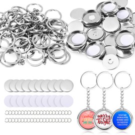 NantFun 32MM Button Keychain Supplies for Button Maker, 50 Sets Keychain Button Refills Button Press Key Chain Parts, Create DIY Custom Buttons