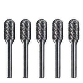 SC-5 Tungsten Carbide Burr Rotary File Cylindrical Shape with Radius End Double Cut with 1/4''Shank for Die Grinder Drill Bit - 5Pcs