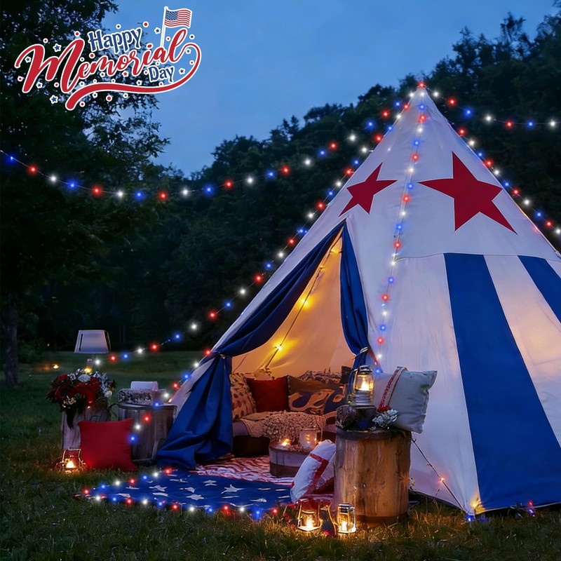 YEGUO 4 Pack Red White and Blue Fairy Lights Battery