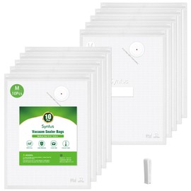 Syntus Vacuum Sealer Bags for Food, 10 Pcs Medium Size 10" x 13.8" Food Storage Bags for Sous Vide Cooking Microwave Heating, Air Valve Zipper Bags & Zip Clips