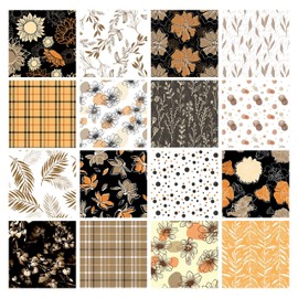Soimoi 16 Pc Fat Quarter Bundle- Autumn Floral Print 18"x 22" DIY Patchwork- 100% Cotton Pre-Cut Quilting Fabric Orange & Brown